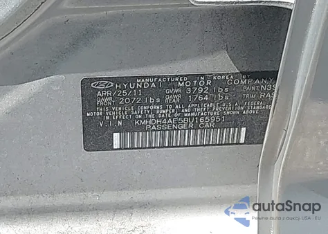 2011 Hyundai Elantra Gls (Ulsan Plant) из США, поврежденный, VIN KMHDH4AE5BU165951